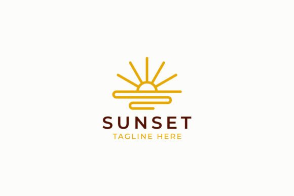 Beach Sunset Logo Ocean Waves Tropical Graphics & Logo Templates