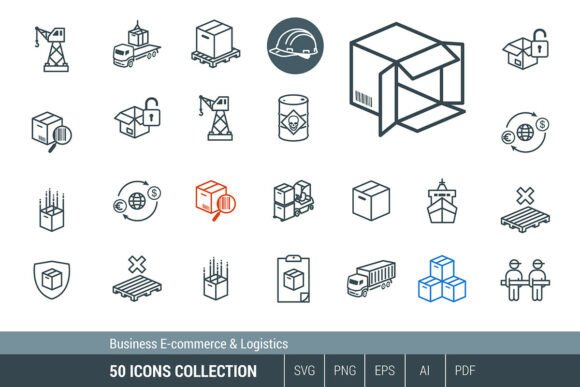 Business Logistics E-commerce Line Icons Graphics