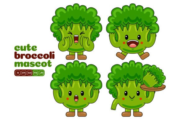 Cute Broccoli Mascot Vector Pack 01 for Handmade Creations