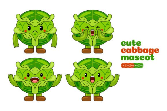 Cute Cabbage Mascot Vector Pack 02 - Graphics for Handmade Creations