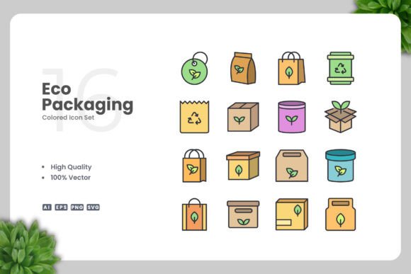 Eco Packaging Colored Icons for Modern Graphics and Icons