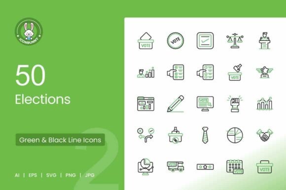 Elections Green Black Icons: A Graphic Asset for Editorial Use