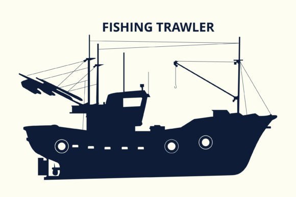 Fishing Trawler Editable Silhouette - Graphics for Illustrations