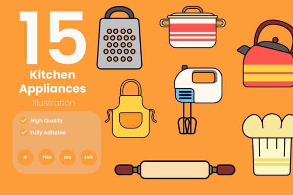 Kitchen Appliances Icon Pack: Essential Graphics for Modern Illustrations