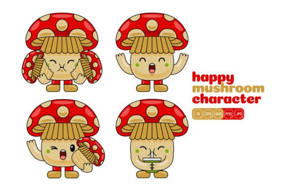 Mushroom Mascot Vector Pack 03 Graphics