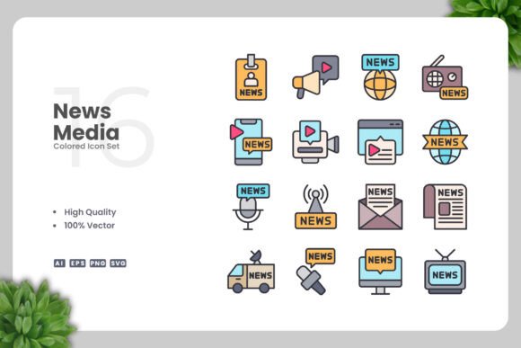 News Media Colored Icons: A Designer's Review of Graphics and Icons
