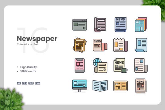 Newspaper Colored Icons: Fresh Graphics for Handmade Crafts