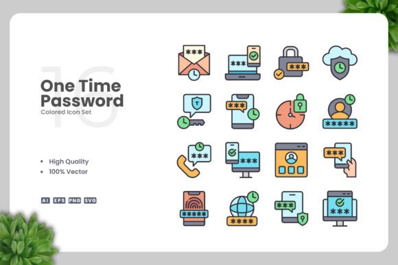 One Time Password Colored Icons for Modern Graphics