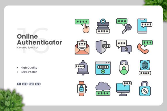 Online Authenticator Colored Icons: Graphics for Local Brands