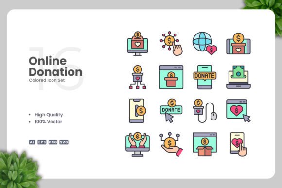 Online Donation Colored Icons Graphics for Crafters