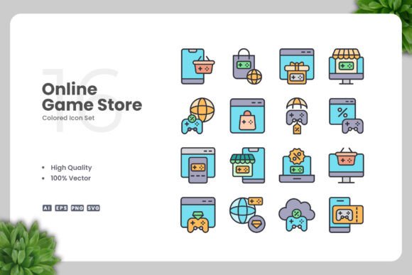 Online Game Store Colored Icons: A Designer's Review