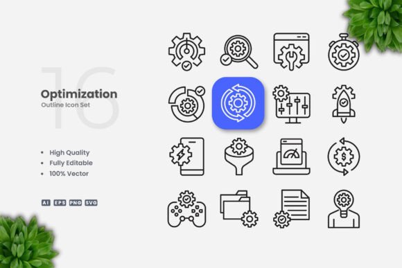 Optimization Outline Icons - Clean Graphics for Handmade Creations