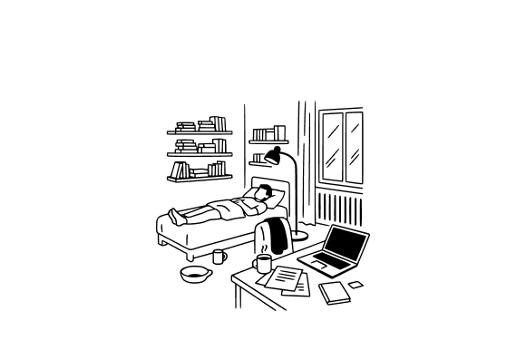 Person Relaxing in Bed with Books Illustration for Branding and Marketing