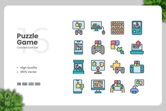Puzzle Game Colored Icons Graphics for Handmade Crafts