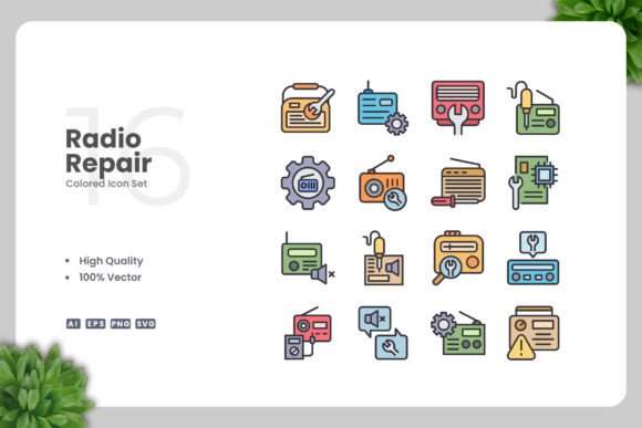 Radio Repair Colored Icons: Modern Graphics for Editorial Publishing