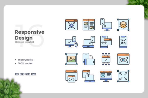 Responsive Design Colored Icons for Modern Graphics