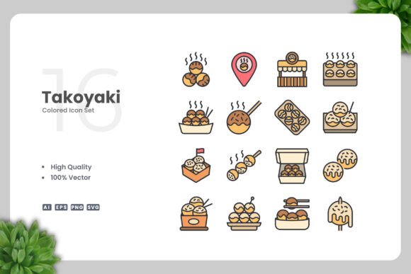 Takoyaki Colored Icons: Vibrant Graphics for Local Brand Identity