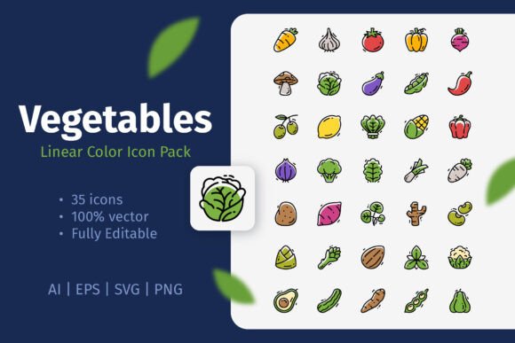 Vegetables Linear Color Icon Pack for Modern Graphics
