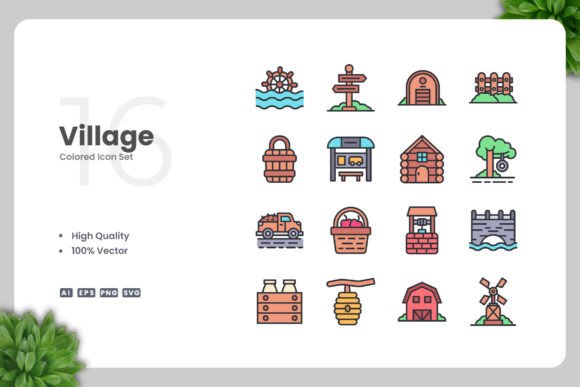 Village Colored Icons: Essential Graphics for Handmade Creators