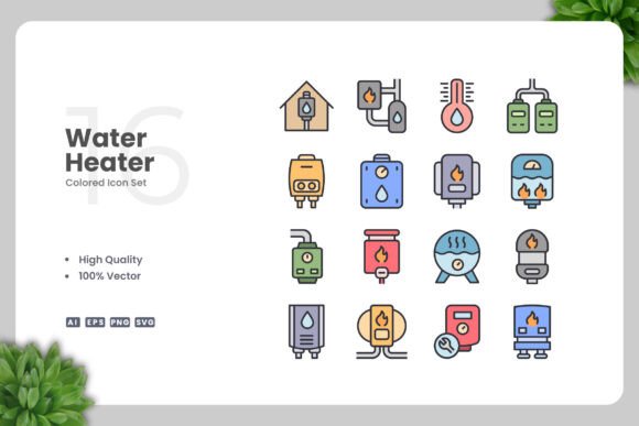 Water Heater Colored Icons Review for Real Embroidery Projects