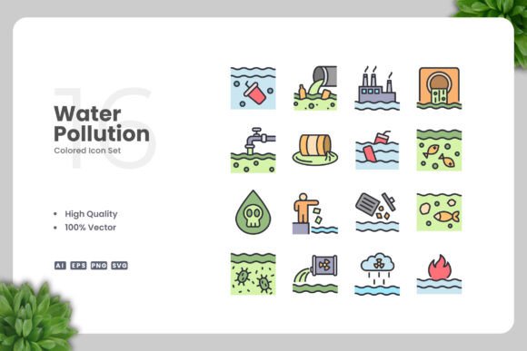 Water Pollution Colored Icons: A Designer's Review